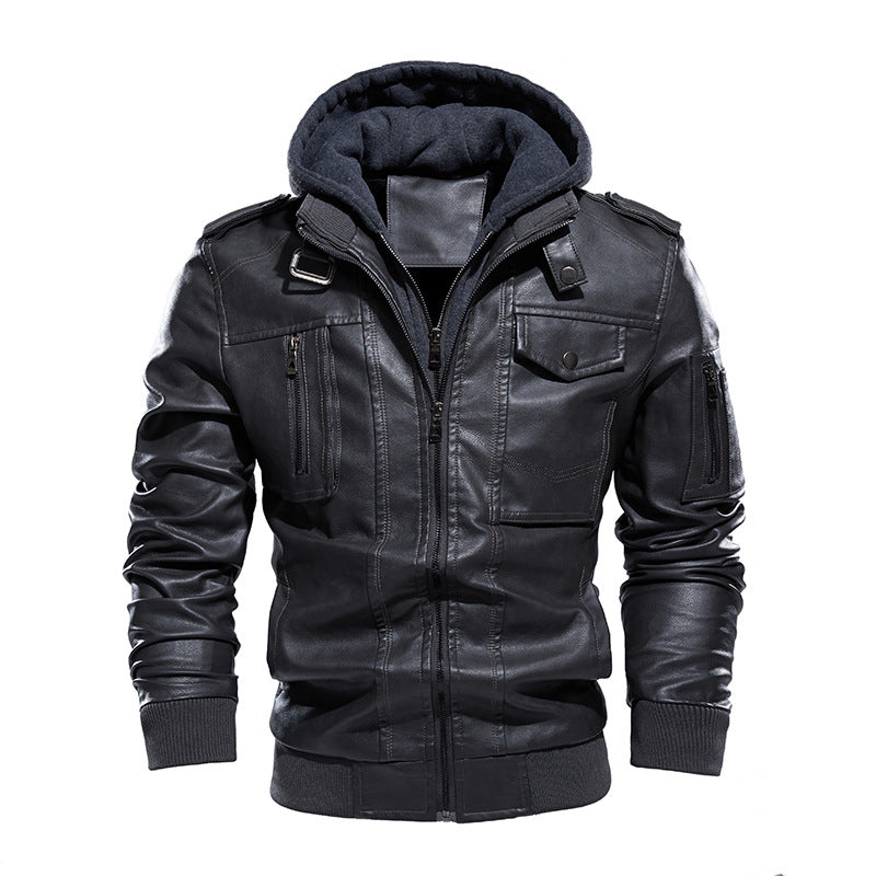 Herren Kunstlederjacke mit abnehmbarem Kapuze Echoarchiv