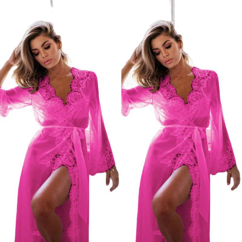 Damen Transparente Nachtwäsche mit Spitzenakzenten und eleganter Schärpe Echo Archiv