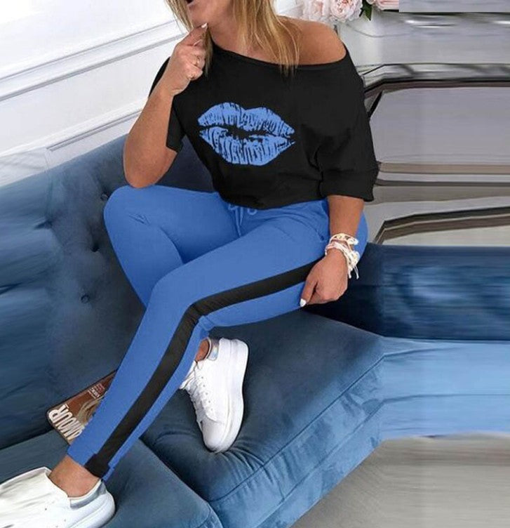Damen stylisches T-Shirt mit Lippenmotiv Echoarchiv
