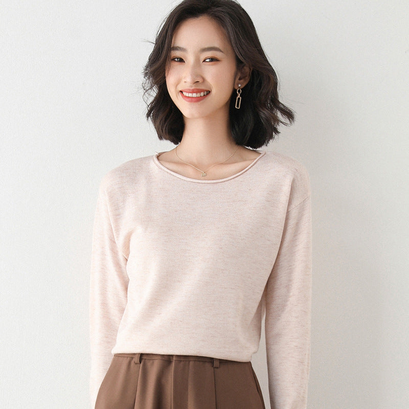 Damen Leichter Feinstrick-Pullover mit weitem Rundhalsausschnitt und legerem Schnitt Echoarchiv