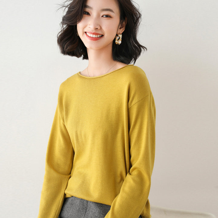 Damen Leichter Feinstrick-Pullover mit weitem Rundhalsausschnitt und legerem Schnitt Echoarchiv