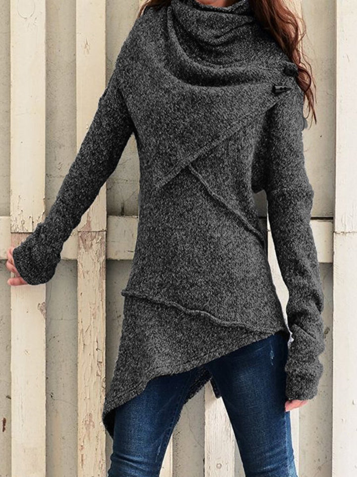 Damen asymmetrischer Boucle-Strickpullover mit großem Schalfkragen Echoarchiv