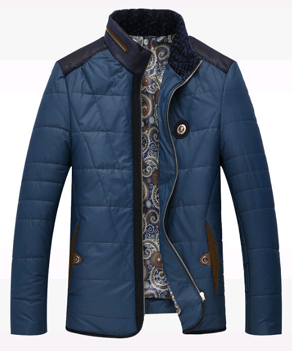 Herren gesteppte Thermo-Steppjacke mit Kunstleder-Schulterpasse und Teddykragen – Taviero