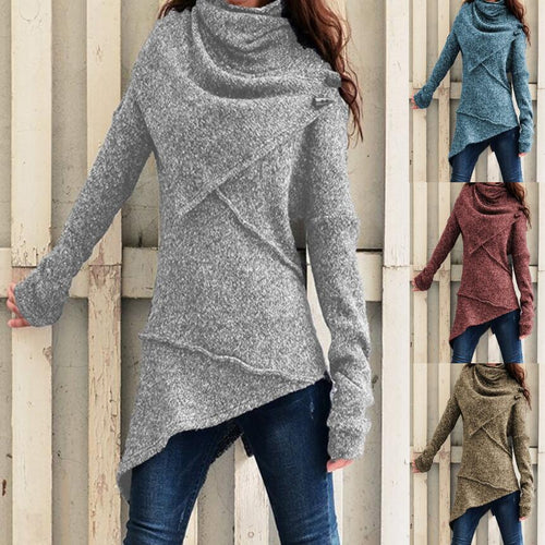 Damen asymmetrischer Boucle-Strickpullover mit großem Schalfkragen Echoarchiv