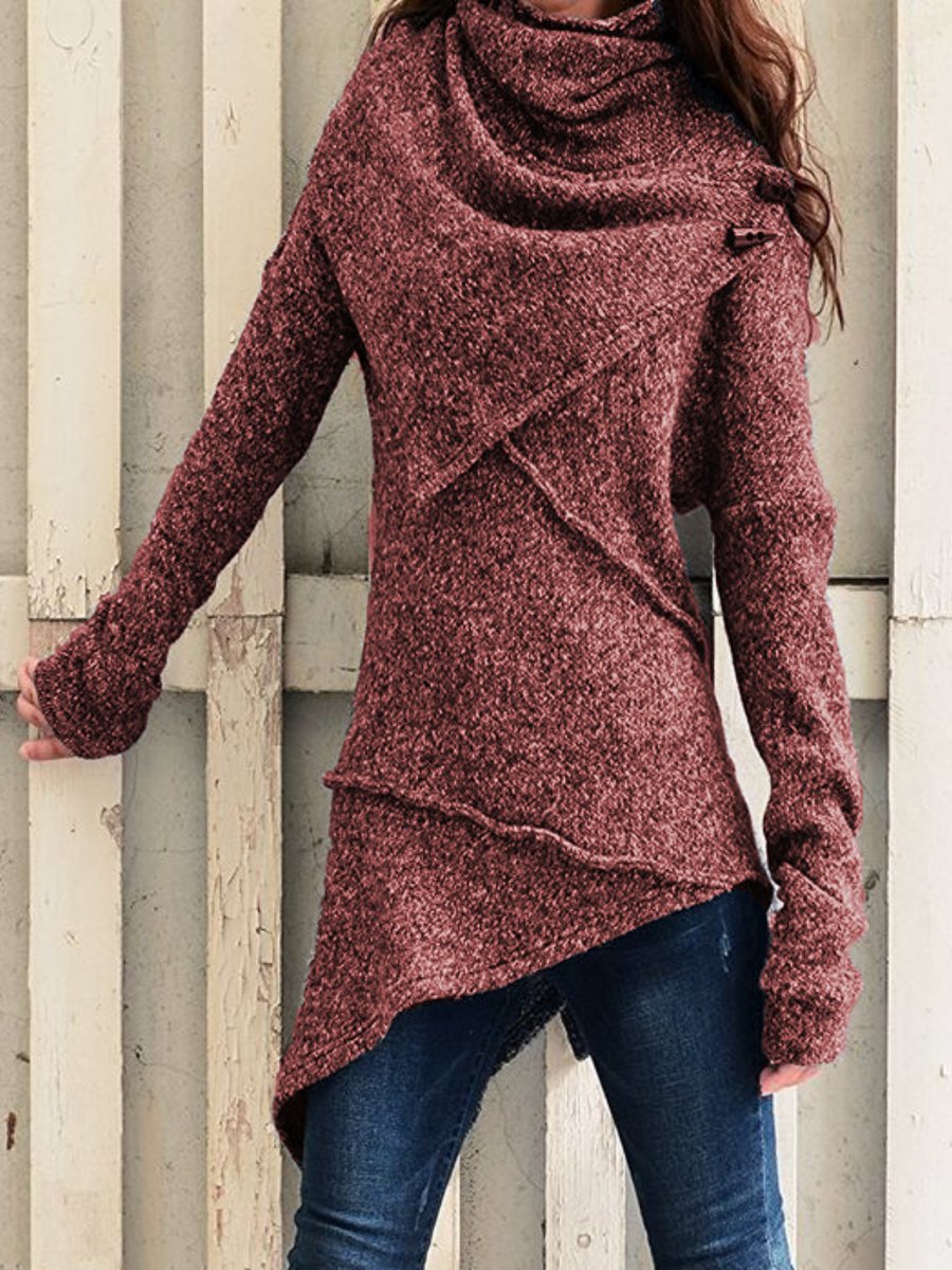 Damen asymmetrischer Boucle-Strickpullover mit großem Schalfkragen Echoarchiv