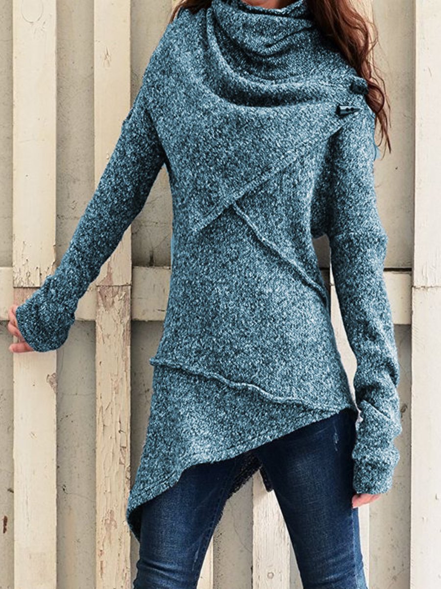 Damen asymmetrischer Boucle-Strickpullover mit großem Schalfkragen Echoarchiv