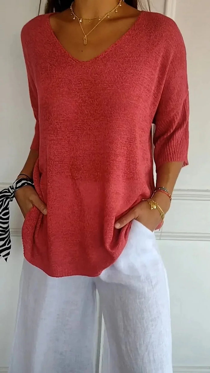 Echoarchiv | Bequemes Damen Stricktop mit V-Ausschnitt