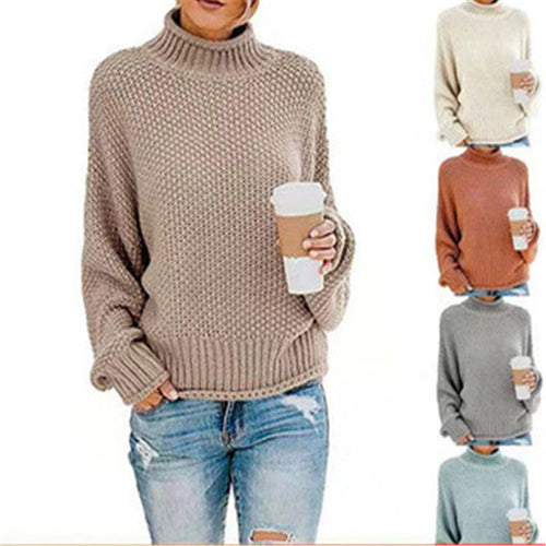 Damen Grobgestrickter Boxy-Rollkragenpullover mit strukturierter Waffeloptik und geripptem Saum Echo Archiv