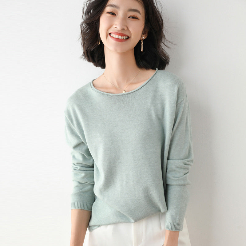 Damen Leichter Feinstrick-Pullover mit weitem Rundhalsausschnitt und legerem Schnitt Echoarchiv