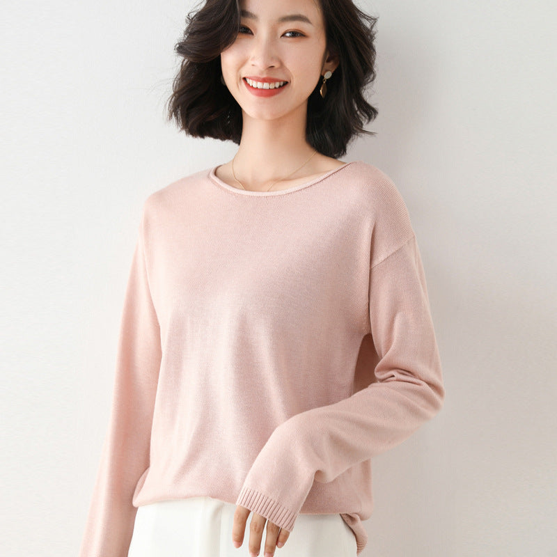 Damen Leichter Feinstrick-Pullover mit weitem Rundhalsausschnitt und legerem Schnitt Echoarchiv
