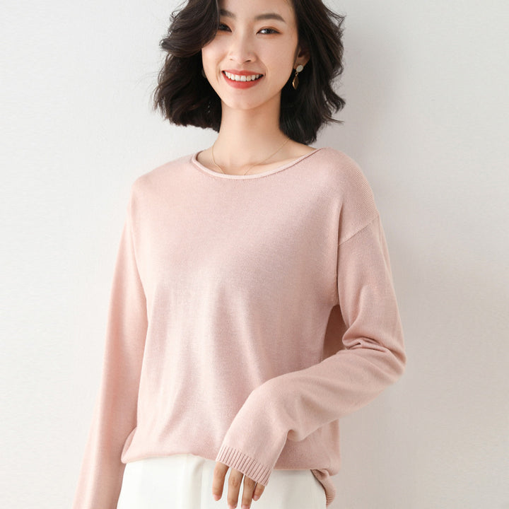 Damen Leichter Feinstrick-Pullover mit weitem Rundhalsausschnitt und legerem Schnitt Echoarchiv