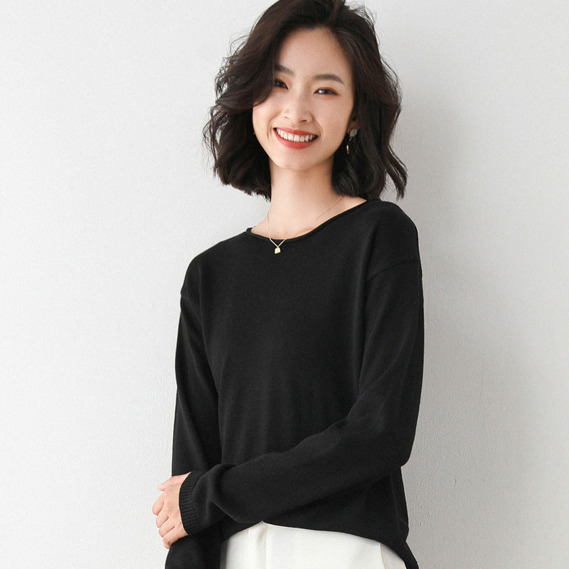 Damen Leichter Feinstrick-Pullover mit weitem Rundhalsausschnitt und legerem Schnitt Echoarchiv
