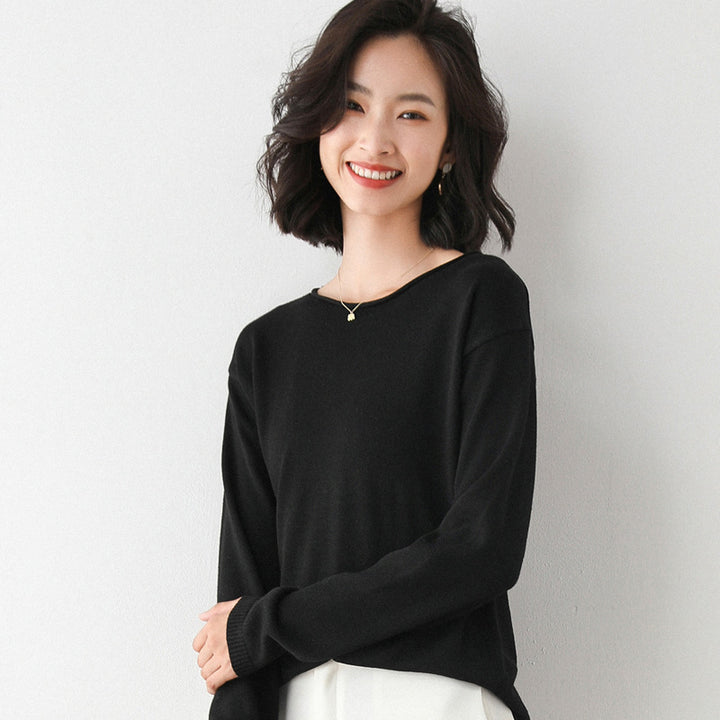 Damen Leichter Feinstrick-Pullover mit weitem Rundhalsausschnitt und legerem Schnitt Echoarchiv