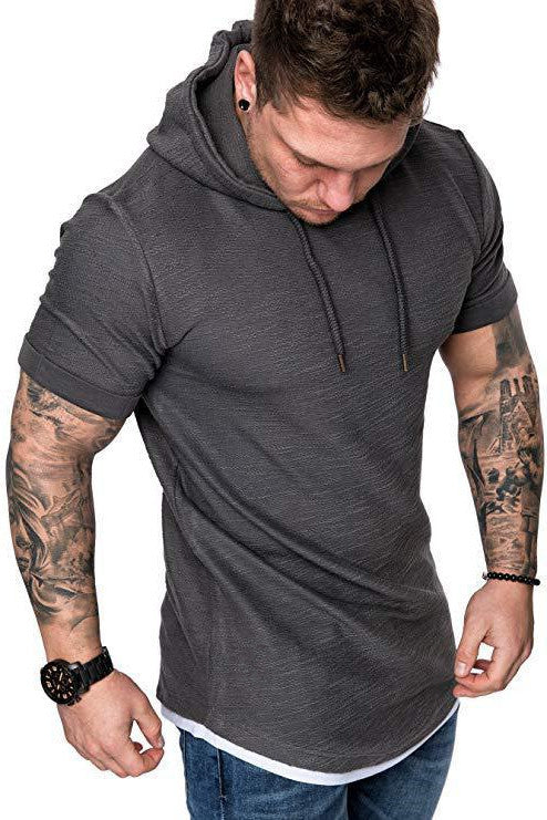 Herren-Freizeitmode: Einfarbiges Kurzarm-T-Shirt mit Kapuze – Echoarchiv