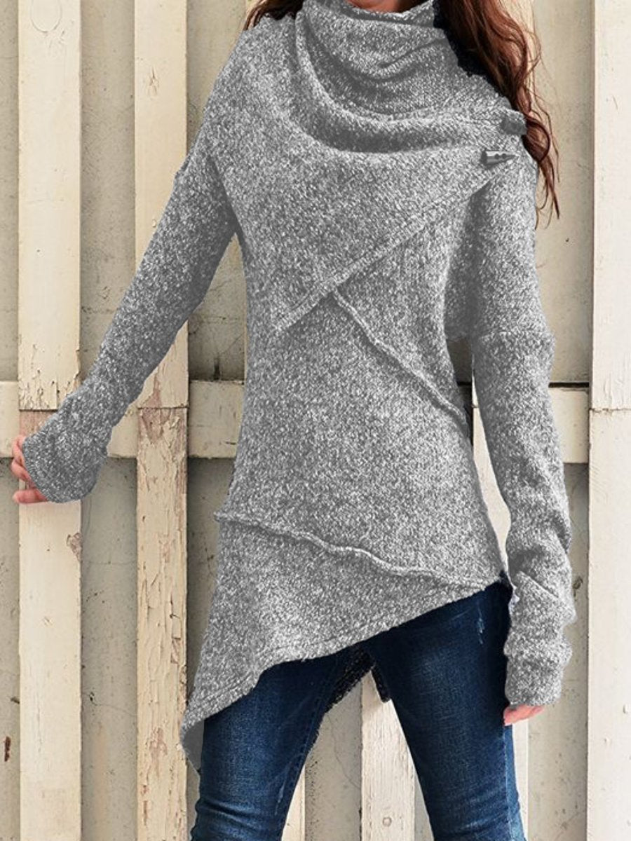 Damen asymmetrischer Boucle-Strickpullover mit großem Schalfkragen Echoarchiv