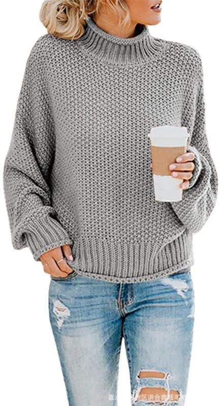 Damen Grobgestrickter Boxy-Rollkragenpullover mit strukturierter Waffeloptik und geripptem Saum Echo Archiv