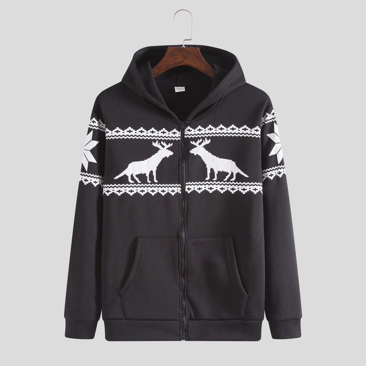 Herren Kapuzenjacke mit kunstvollem Rentier-Design und weichem Innenfutter Echoarchiv