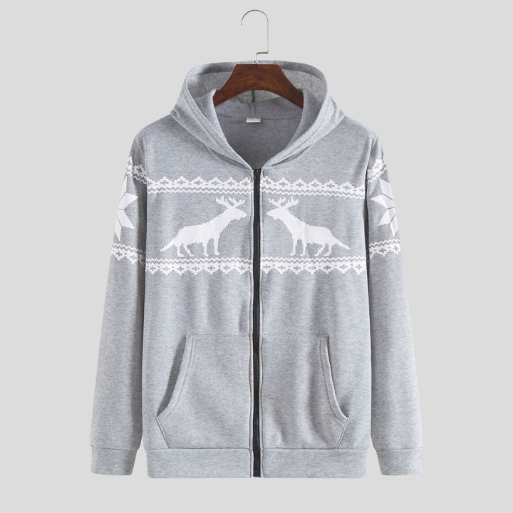 Herren Kapuzenjacke mit kunstvollem Rentier-Design und weichem Innenfutter Echoarchiv