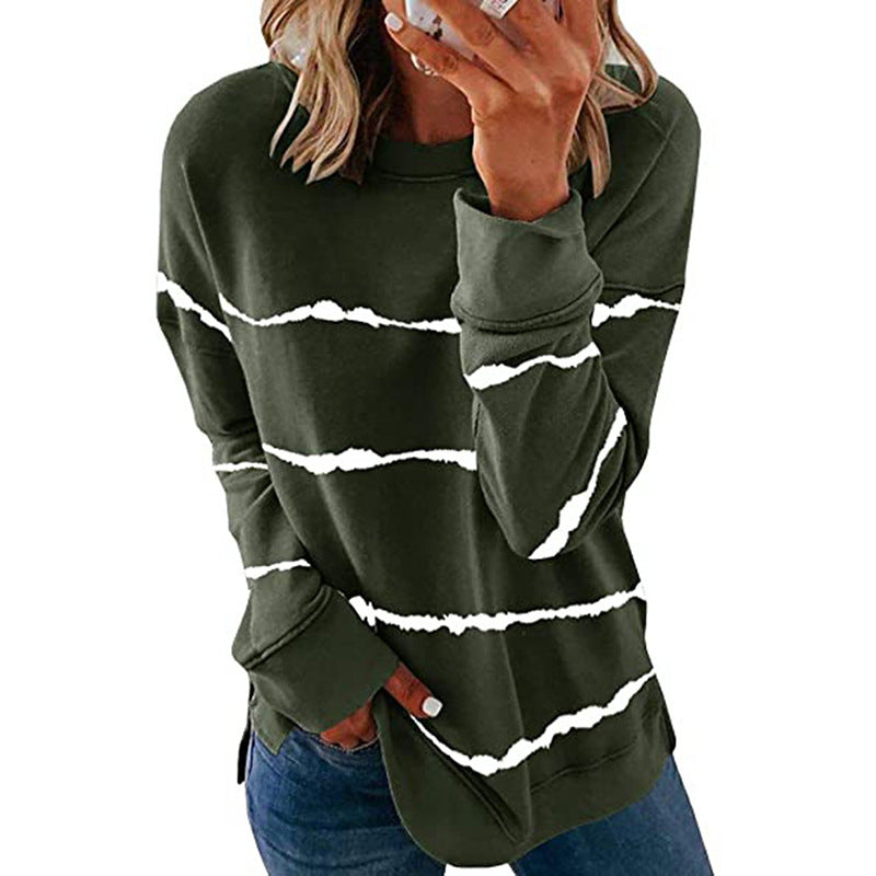 Damen nan lässiges Oversize-Sweatshirt mit wellenförmigem Streifenmuster Rundhals Seitenschlitzen und gerundetem Saum Echo Archiv