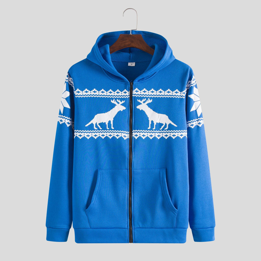 Herren Kapuzenjacke mit kunstvollem Rentier-Design und weichem Innenfutter Echoarchiv