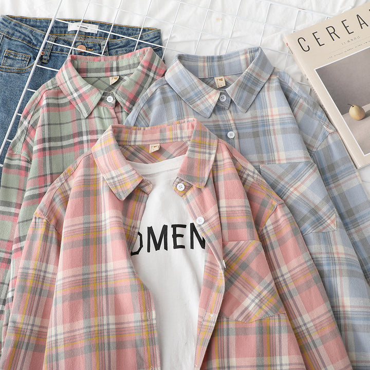Damen nan lässige oversized Karobluse aus leichtem Baumwollmix mit Brusttasche Echo Archiv
