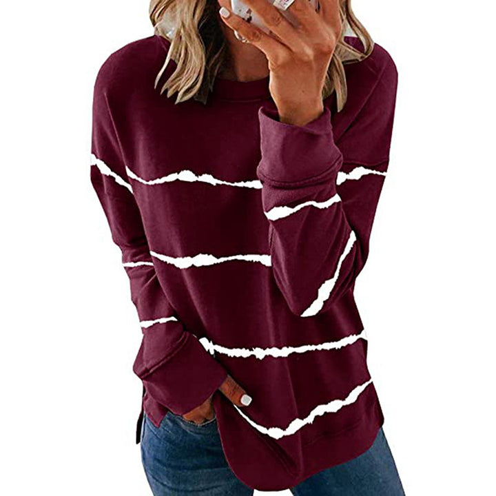 Damen nan lässiges Oversize-Sweatshirt mit wellenförmigem Streifenmuster Rundhals Seitenschlitzen und gerundetem Saum Echo Archiv