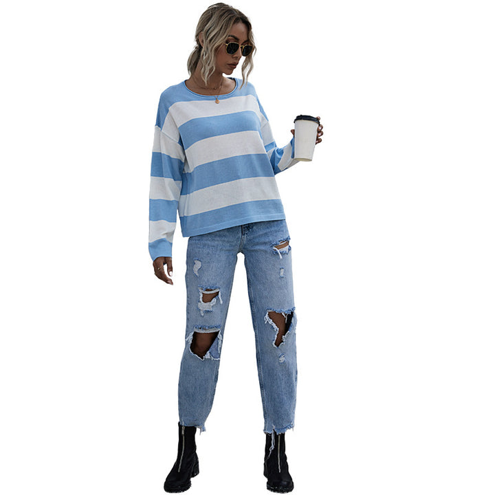 Damen Lässiger Streifenpullover mit weitem Schnitt Echo Archiv