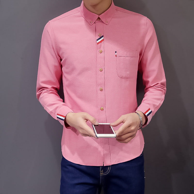 Herren nan tailliertes Button-Down-Hemd mit dezentem Tricolour-Besatz und bügelleichter Baumwollstretchqualität Echo Archiv