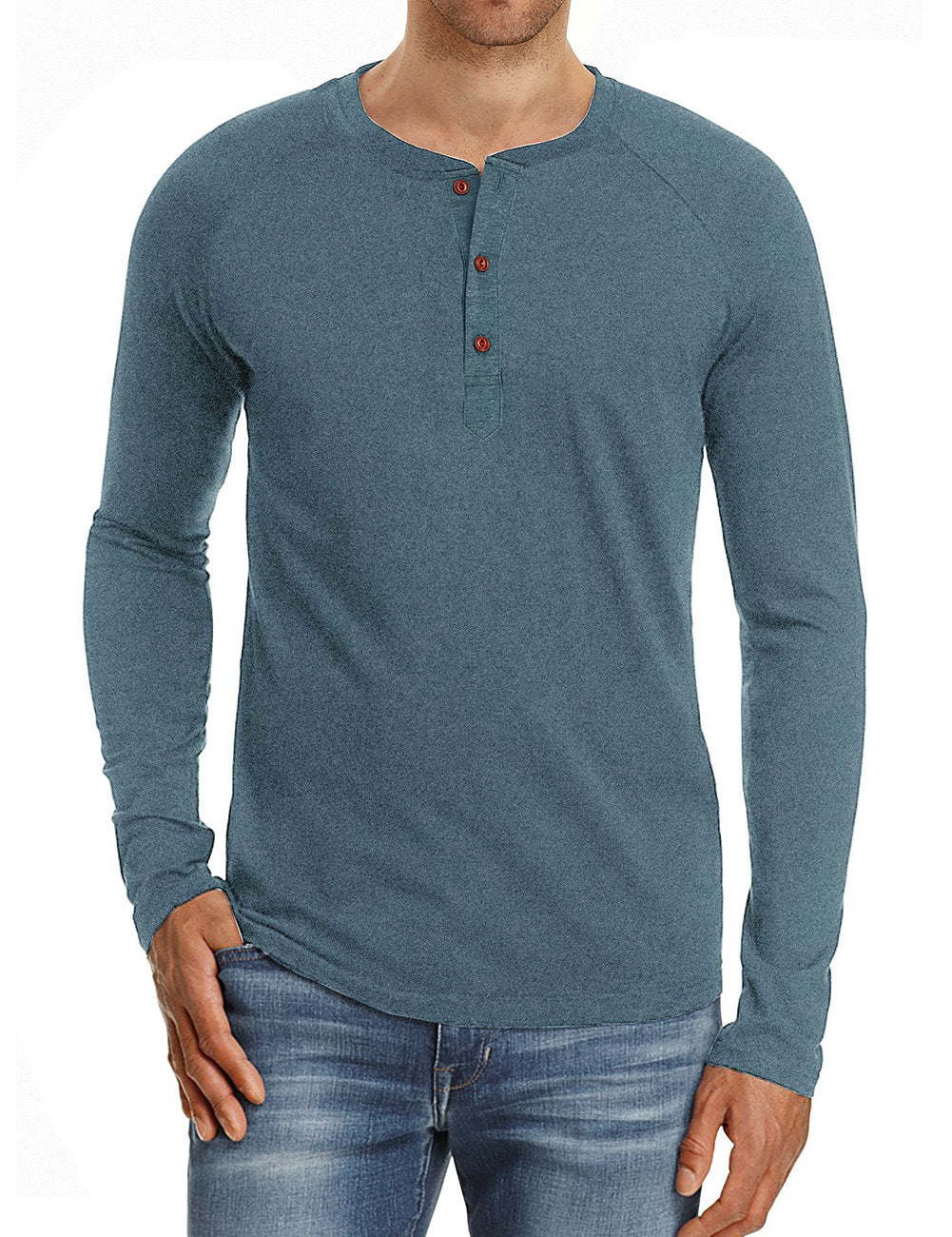 Herren Langarm-Henley Shirt aus weichem Baumwollmix mit modischem Knopfdesign Echoarchiv