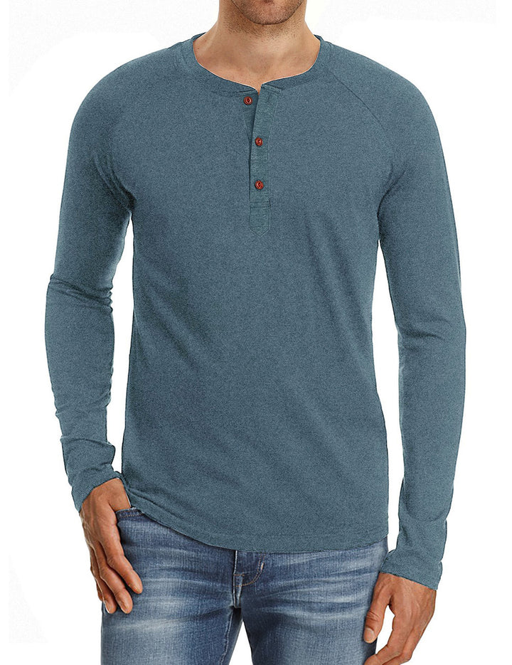 Herren Langarm-Henley Shirt aus weichem Baumwollmix mit modischem Knopfdesign Echoarchiv