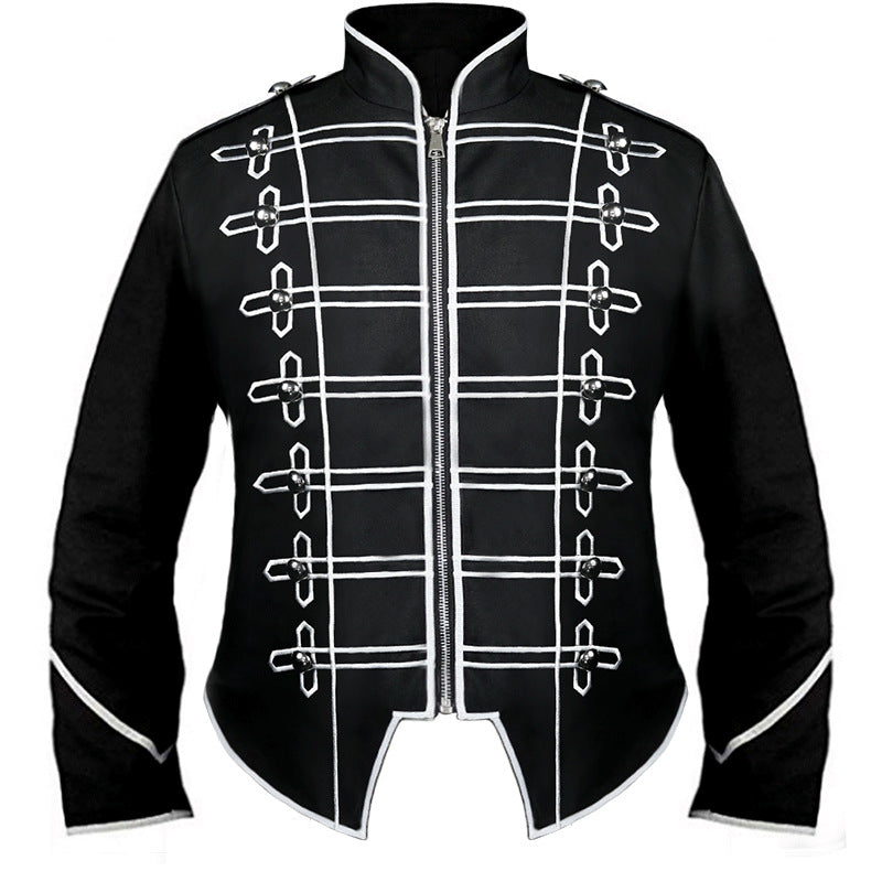 Herren Hussaren-Uniformjacke im Parade-Stil mit Stehkragen Zierkordeln und verdecktem Reißverschluss – Taviero