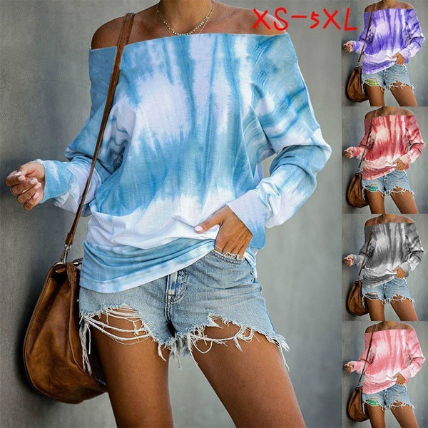 Damen Schulterfreies Batik-Langarmshirt mit weitem Oversize-Schnitt Echoarchiv
