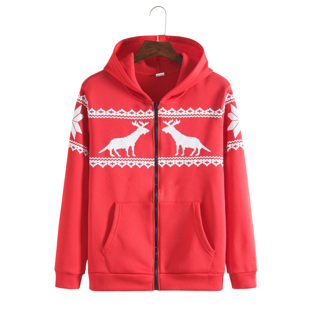 Herren Kapuzenjacke mit kunstvollem Rentier-Design und weichem Innenfutter Echoarchiv