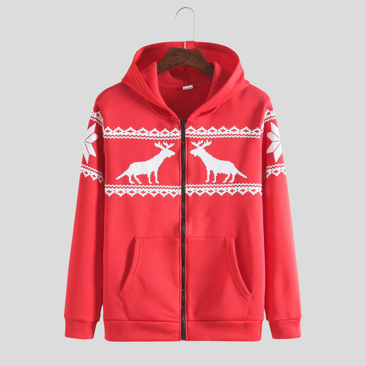 Herren Kapuzenjacke mit kunstvollem Rentier-Design und weichem Innenfutter Echoarchiv