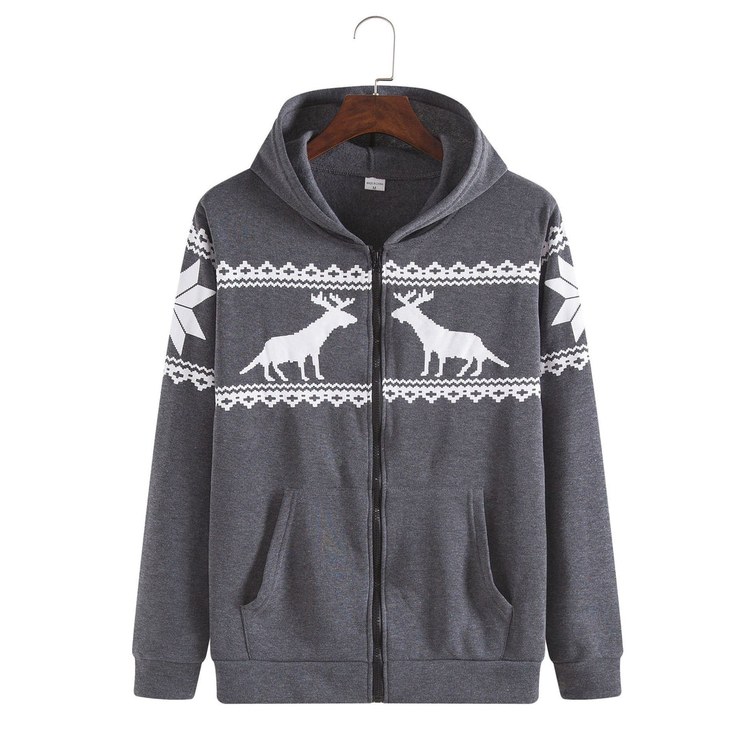 Herren Kapuzenjacke mit kunstvollem Rentier-Design und weichem Innenfutter Echoarchiv
