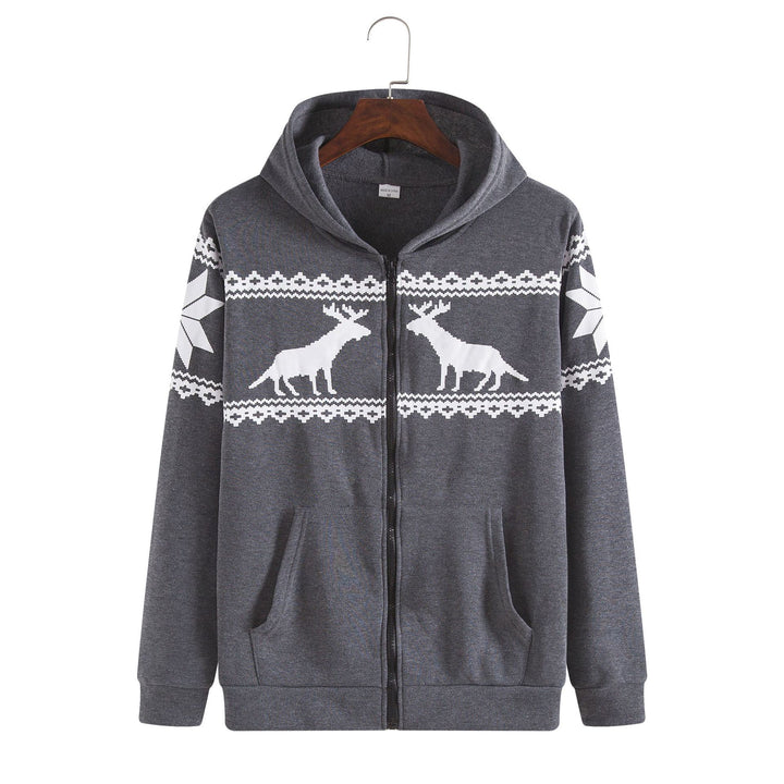 Herren Kapuzenjacke mit kunstvollem Rentier-Design und weichem Innenfutter Echoarchiv