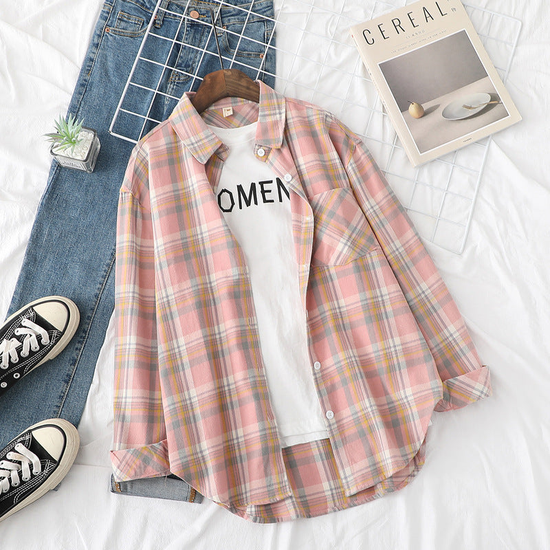 Damen nan lässige oversized Karobluse aus leichtem Baumwollmix mit Brusttasche Echo Archiv