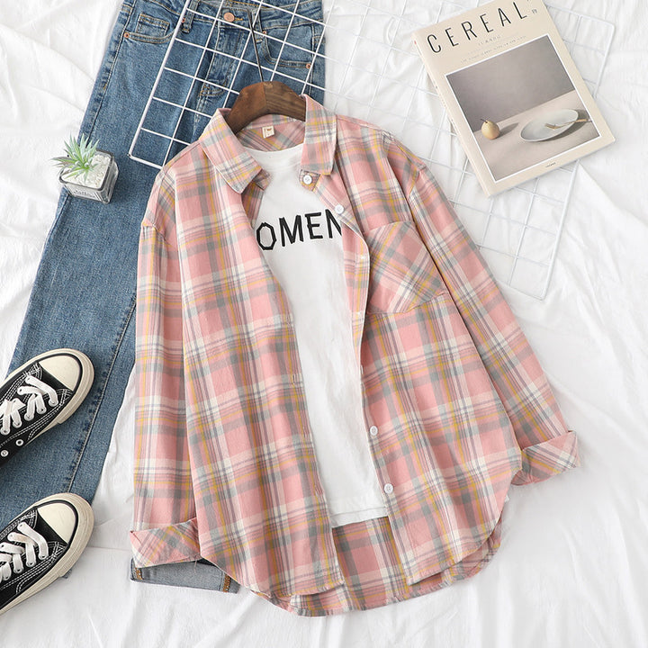 Damen nan lässige oversized Karobluse aus leichtem Baumwollmix mit Brusttasche Echo Archiv