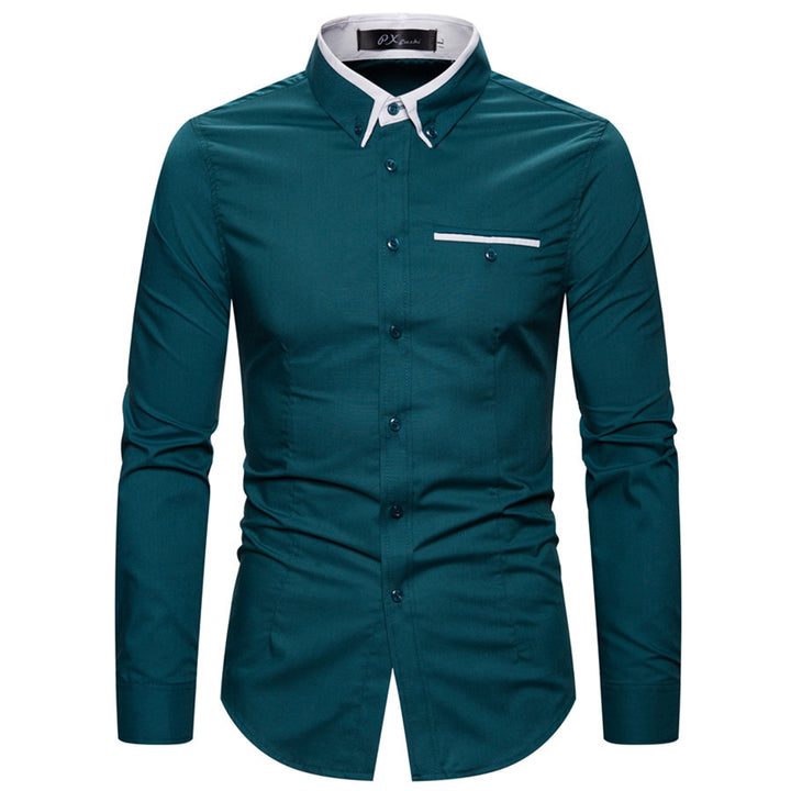 Herren nan tailliertes Langarmhemd mit kontrastbesetztem Knopfkragen und Brustpaspel Echo Archiv