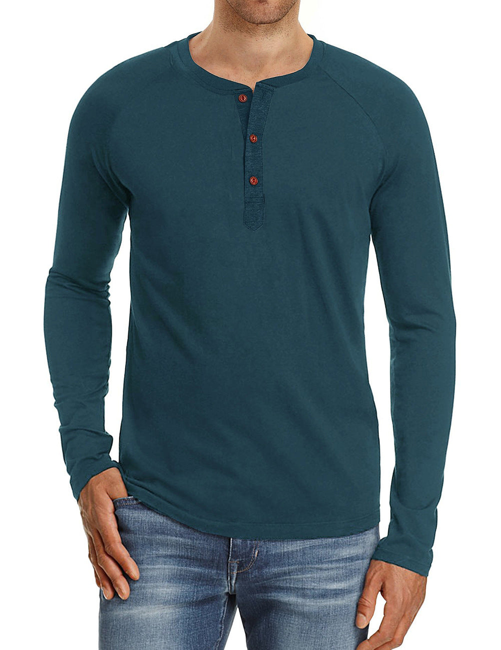 Herren Langarm-Henley Shirt aus weichem Baumwollmix mit modischem Knopfdesign Echoarchiv