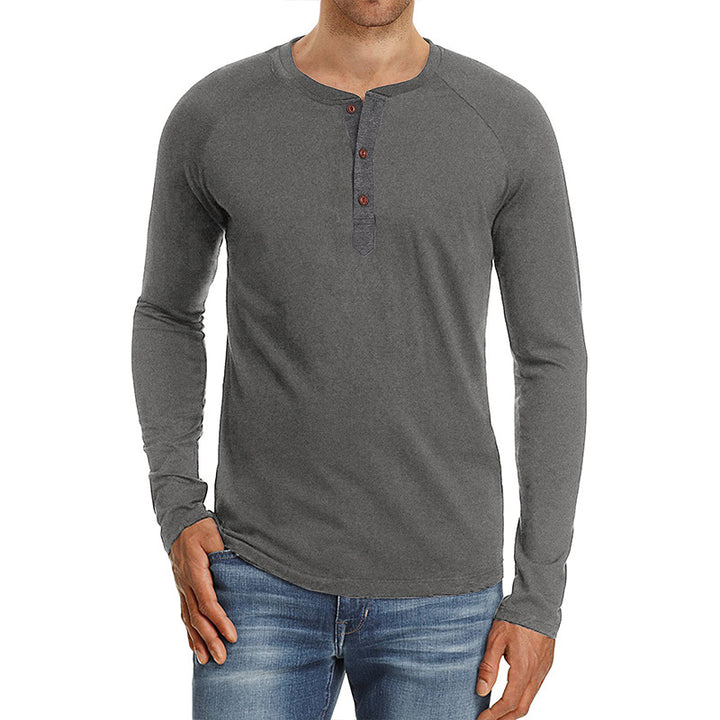 Herren Langarm-Henley Shirt aus weichem Baumwollmix mit modischem Knopfdesign Echoarchiv