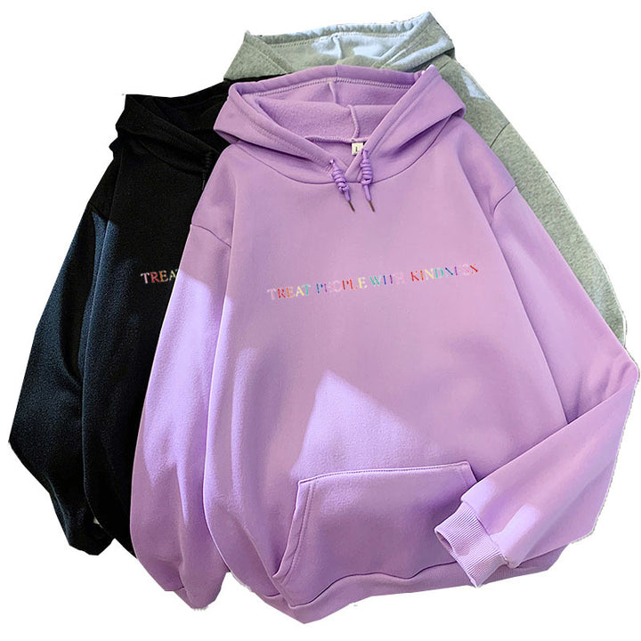 Damen lässiger Oversize-Kapuzenpullover mit holografischem Schriftzug, Kängurutasche und angerautem Fleece – Auréline