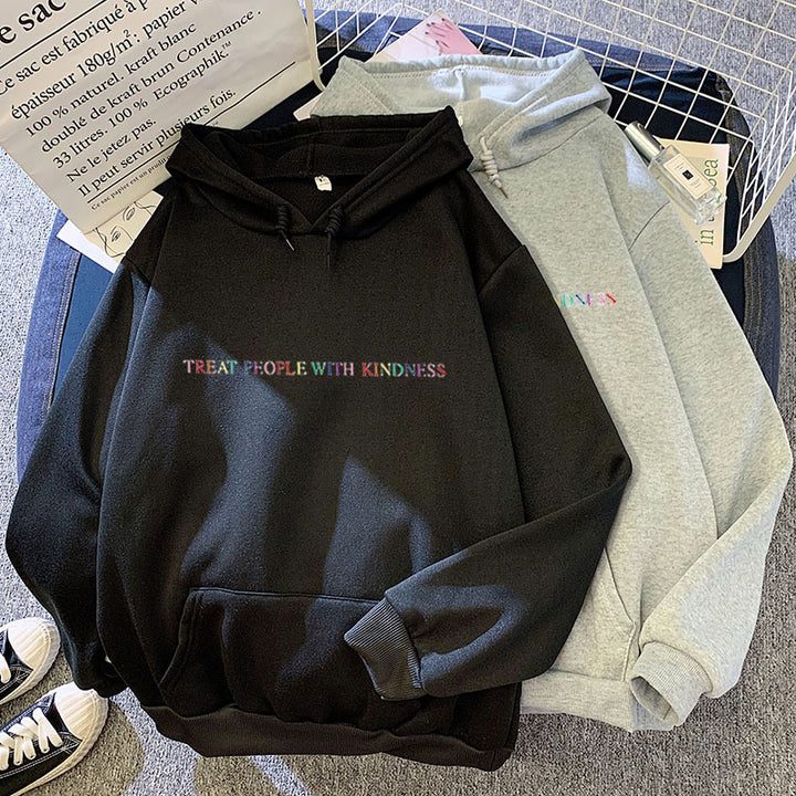 Damen lässiger Oversize-Kapuzenpullover mit holografischem Schriftzug, Kängurutasche und angerautem Fleece – Auréline