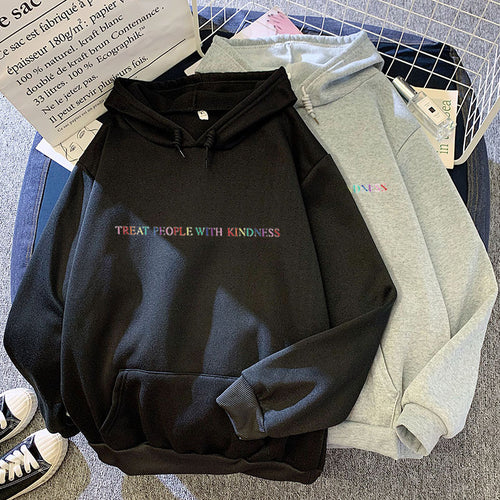 Damen lässiger Oversize-Kapuzenpullover mit holografischem Schriftzug, Kängurutasche und angerautem Fleece – Auréline