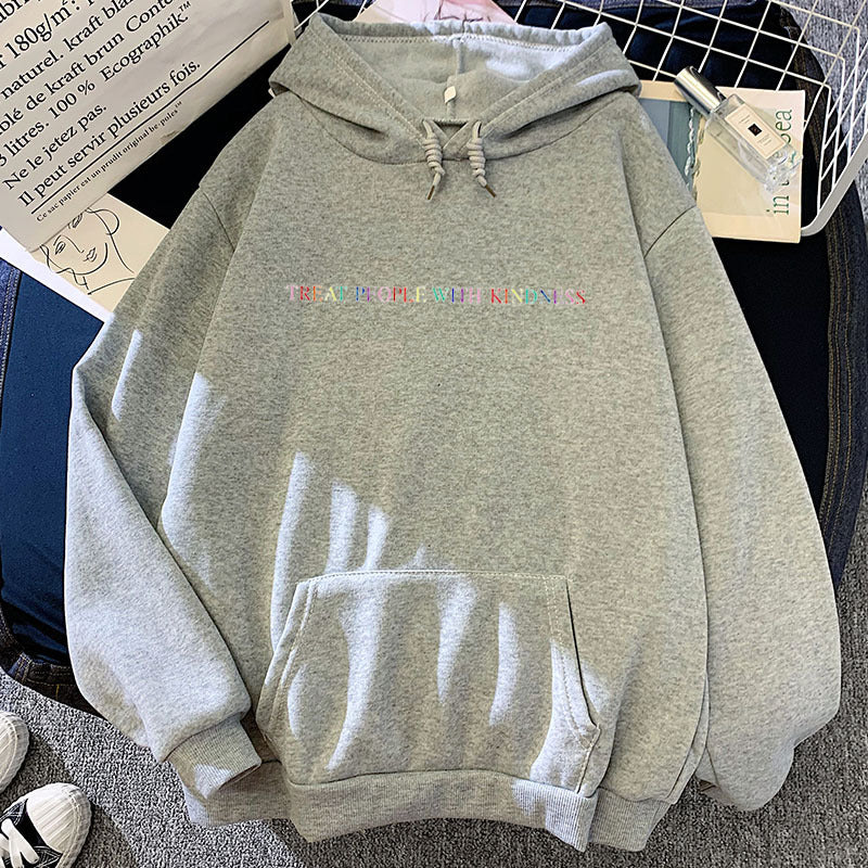 Damen lässiger Oversize-Kapuzenpullover mit holografischem Schriftzug, Kängurutasche und angerautem Fleece – Auréline