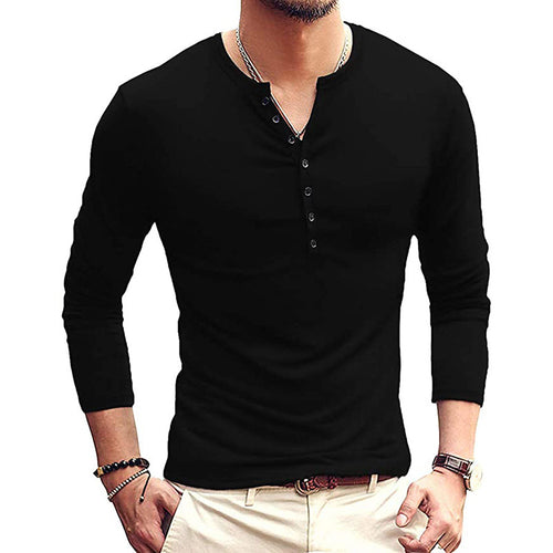 Herren Langarm-Henley-Shirt aus weichem Jersey mit modischem Knopfdesign Echoarchiv