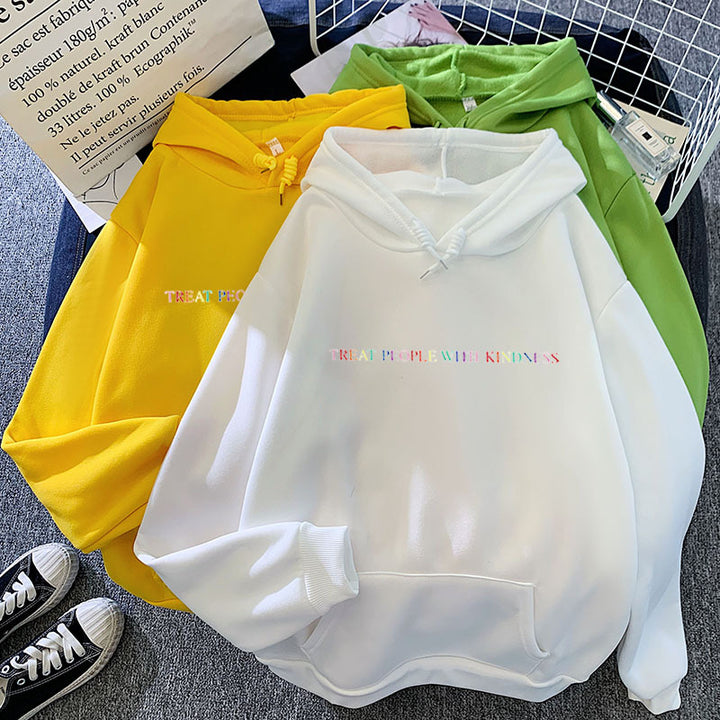 Damen lässiger Oversize-Kapuzenpullover mit holografischem Schriftzug, Kängurutasche und angerautem Fleece – Auréline