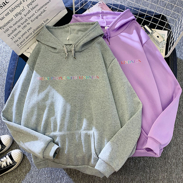 Damen lässiger Oversize-Kapuzenpullover mit holografischem Schriftzug, Kängurutasche und angerautem Fleece – Auréline