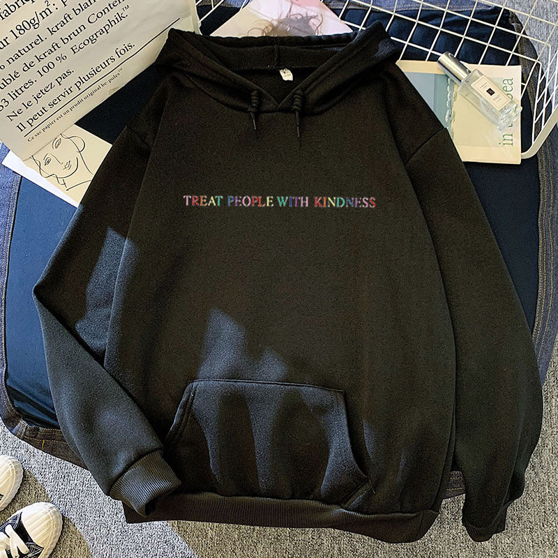 Damen lässiger Oversize-Kapuzenpullover mit holografischem Schriftzug, Kängurutasche und angerautem Fleece – Auréline