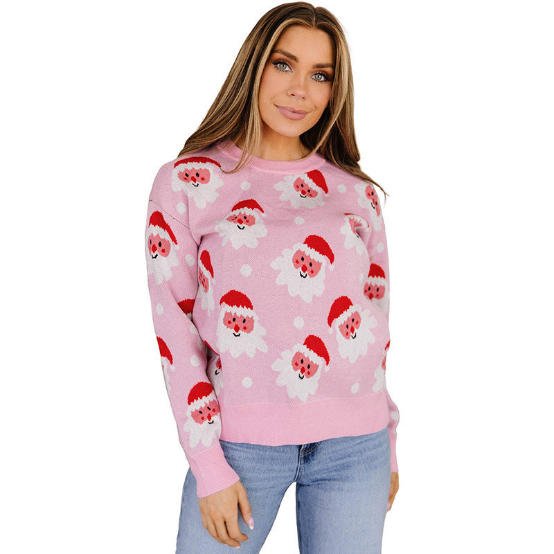 Damen-Pullover mit Weihnachtsmann-Print